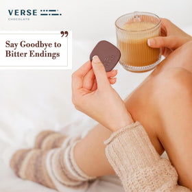 Verse Chocolate 90% mint squares ethical sourcing badge, Konankro farm inspiration.
