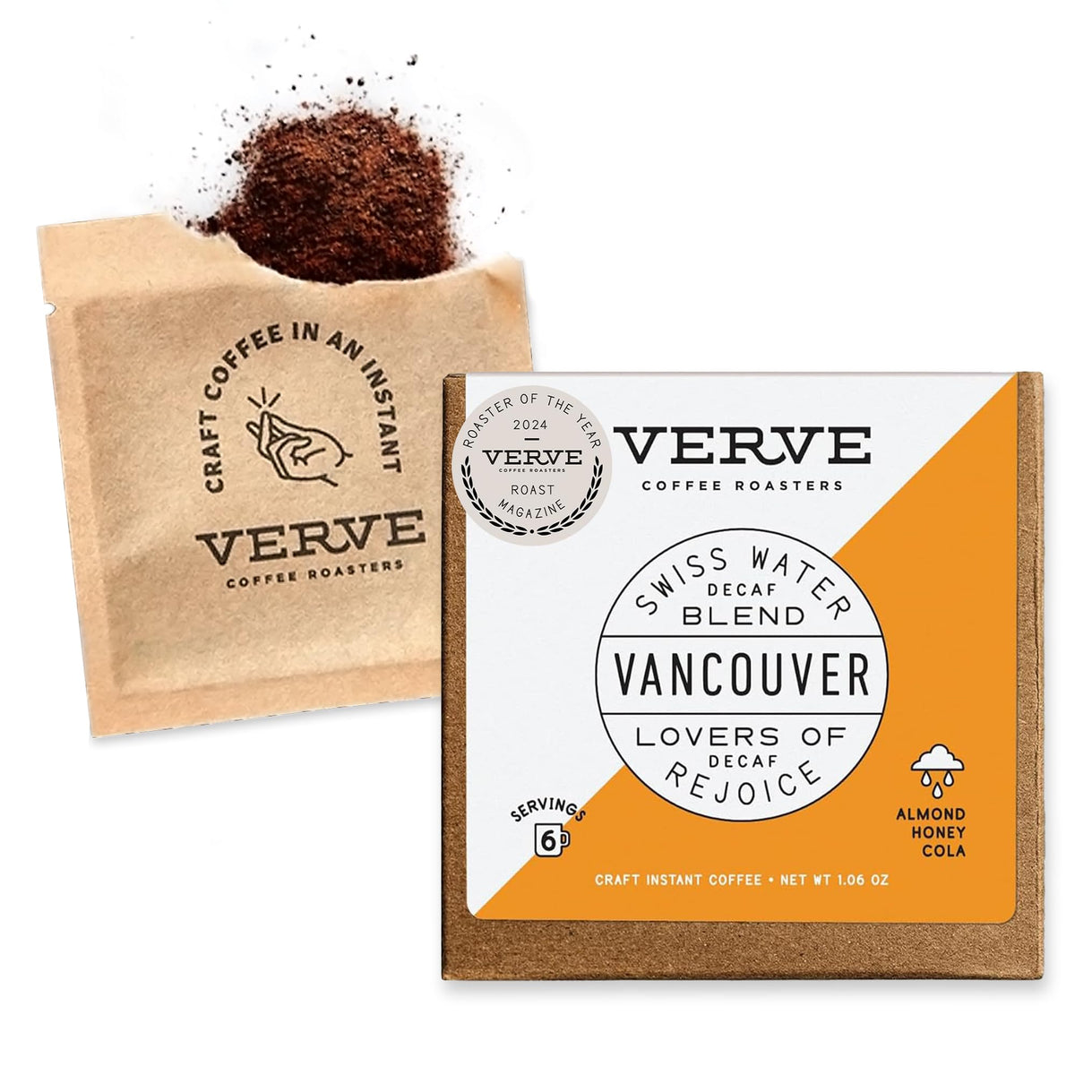 Verve Vancouver Swiss Water Decaf instant pack for quick, caffeine-free mornings.