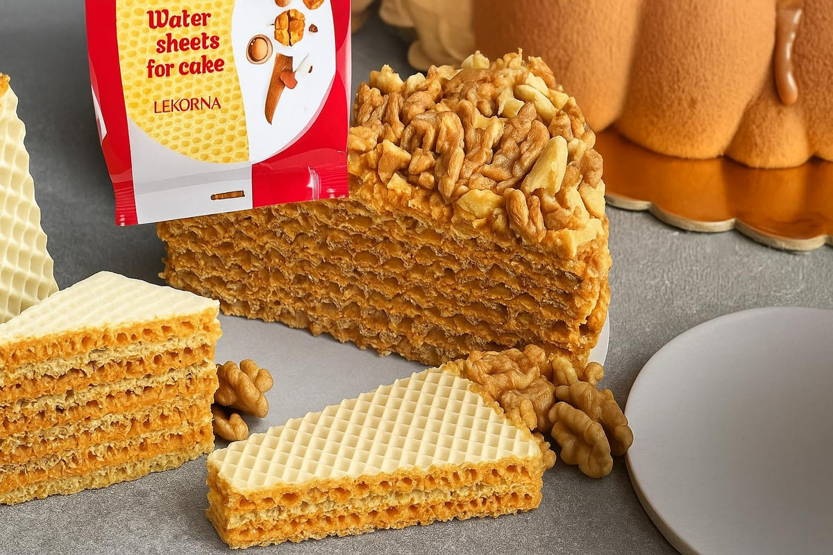 Veselka Classic wafers texture close-up, light crisp layers ideal with tea