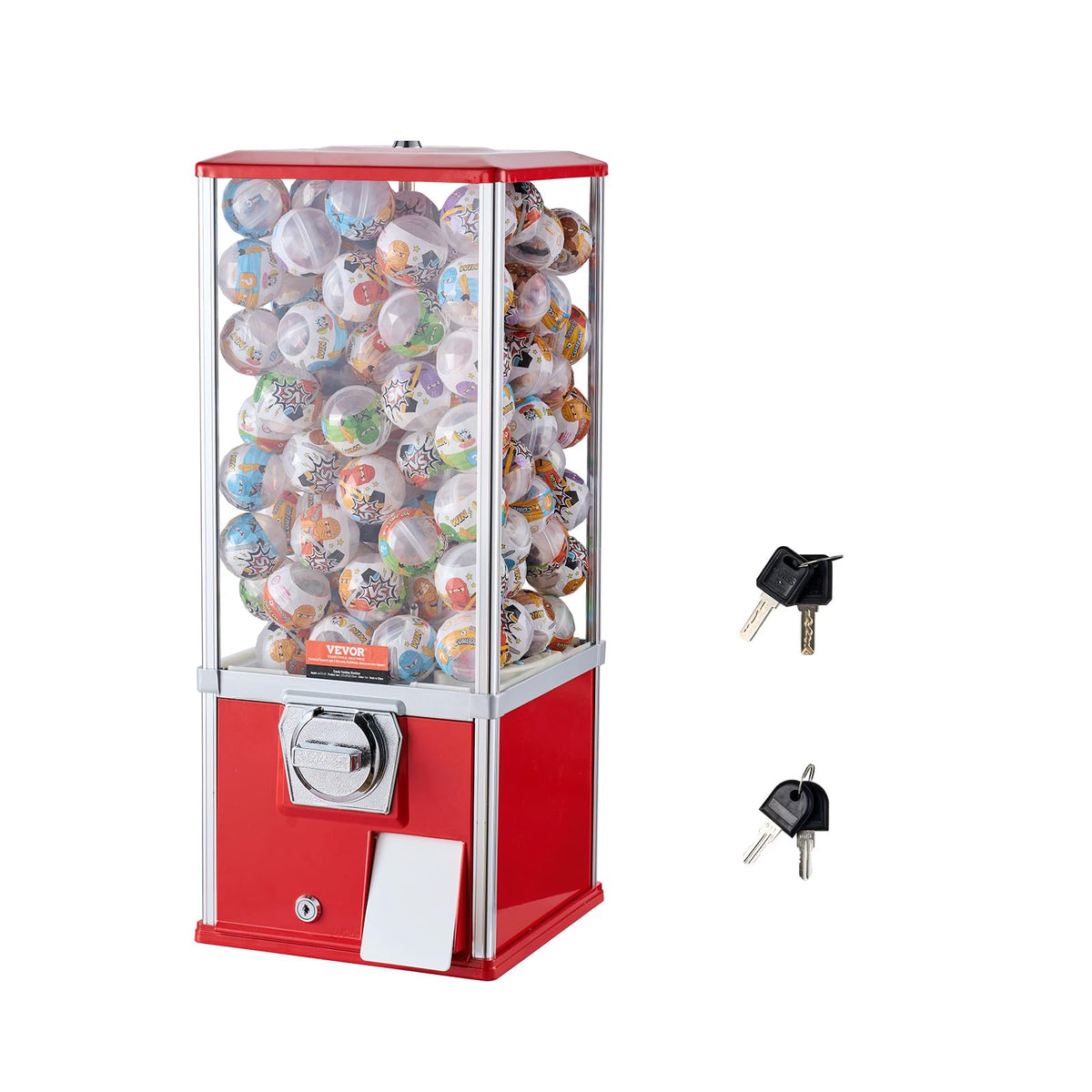 VEVOR gumball machine red front view displaying capsules clearly for shop display