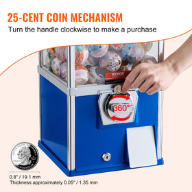 VEVOR Gumball Machine kids blue - coin mechanism closeup, no electricity needed.