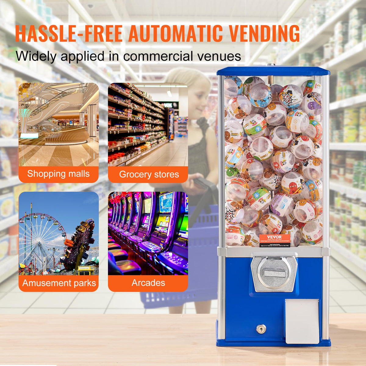 VEVOR Gumball Machine kids blue - exit guard protects items at the dispensing point.