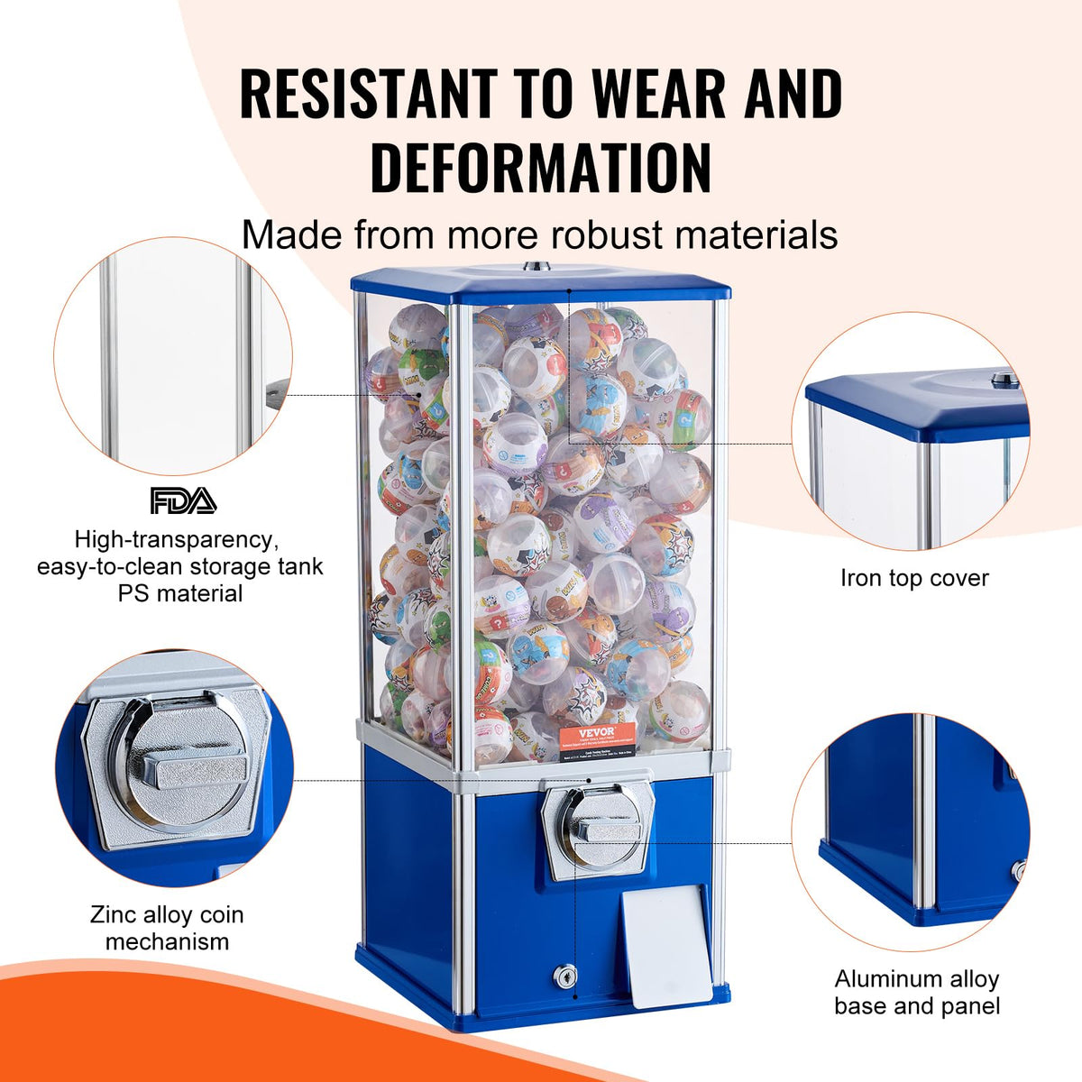 VEVOR Gumball Machine kids blue - jar closeup capacity shows clear visibility of contents.