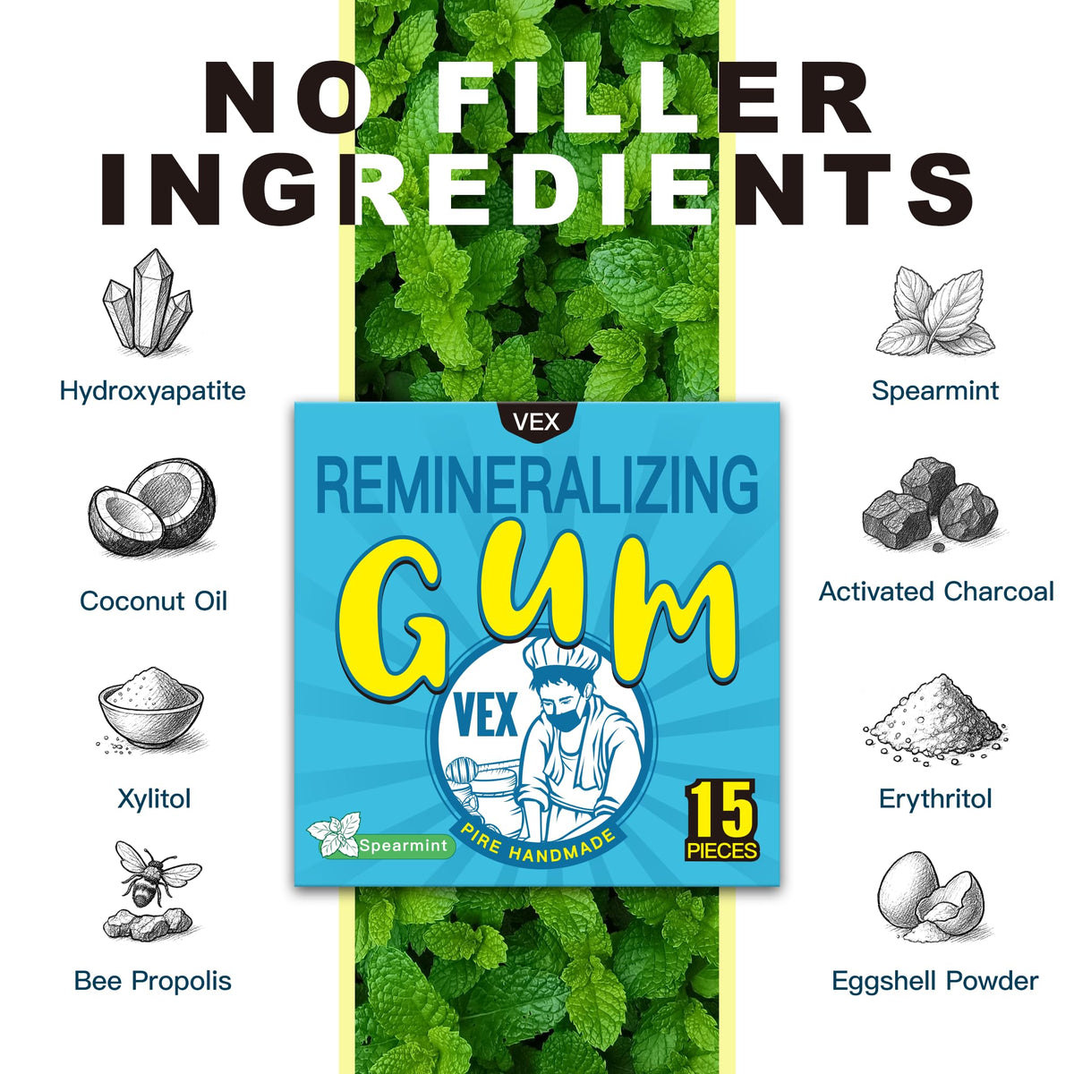 VEX natural gum base and ingredients emphasize clean, gentle chewing.