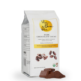 Via Bom Dia dark chocolate coffee ground front packaging with premium aroma.