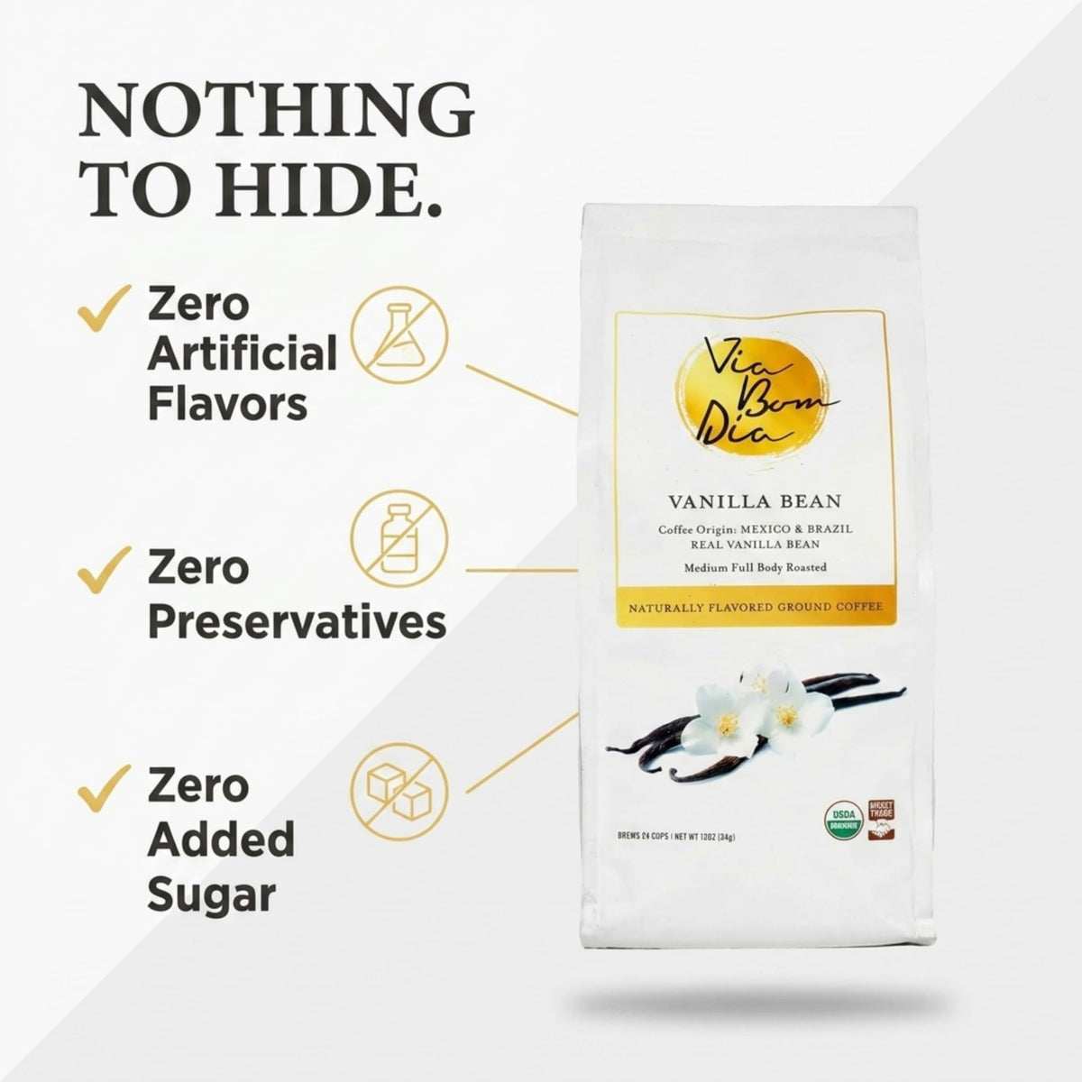 Via Bom Dia naturally flavored coffee with real vanilla bean aroma