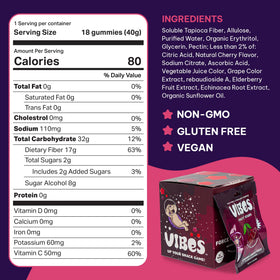 VIBES Cherry Force Field Fruity Stars closeup highlights chewy texture and fruity cherry flavor.