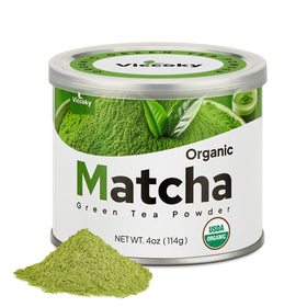 Viccoky culinary matcha powder tin front view showing premium packaging for freshness