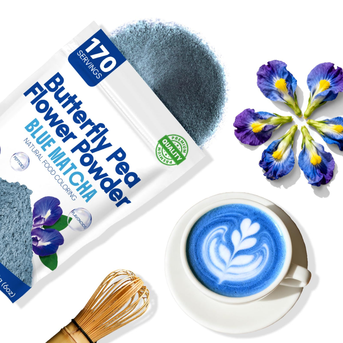 Viccoky kitchen setup with butterfly pea powder suggests versatile recipe base.