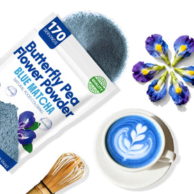 Viccoky kitchen setup with butterfly pea powder suggests versatile recipe base.