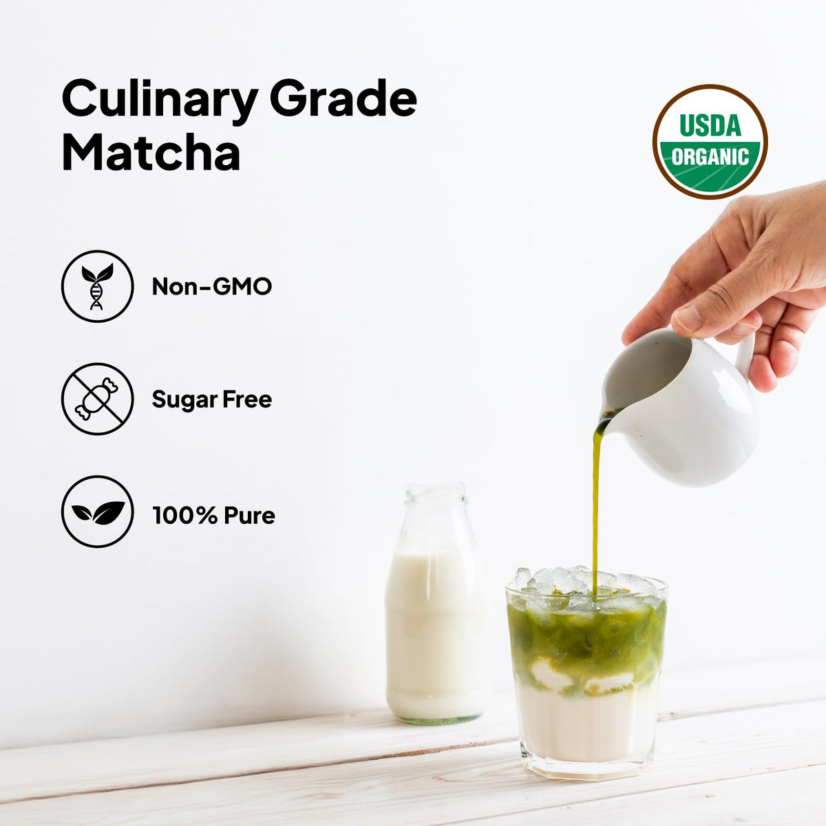 Viccoky organic unsweetened matcha 4oz highlighting vibrant green powder for baking
