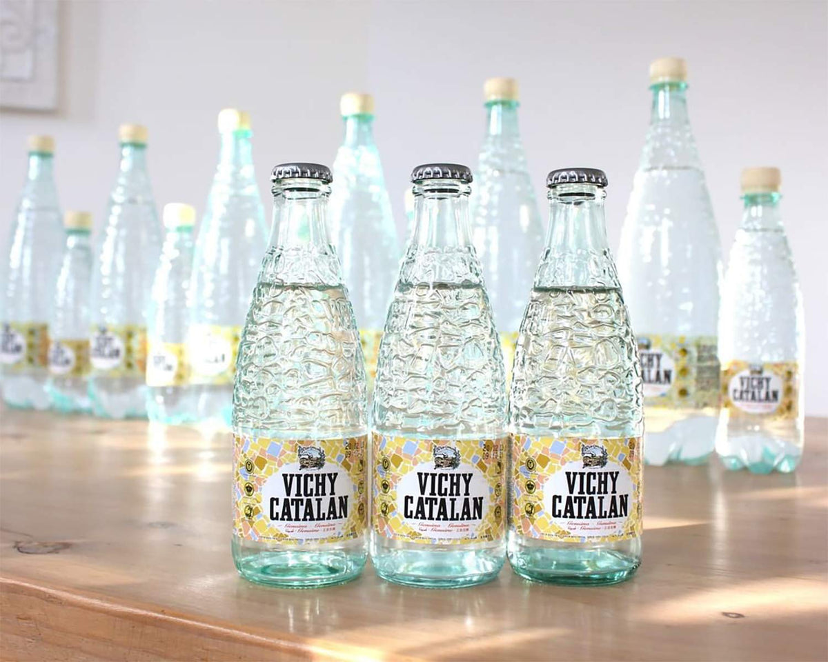 Bottle on kitchen counter ready for daily hydration with Vichy Catalan.