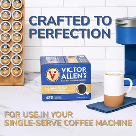 Victor Allen's Across America 96-pod variety box front image shows convenient single-serve coffee.