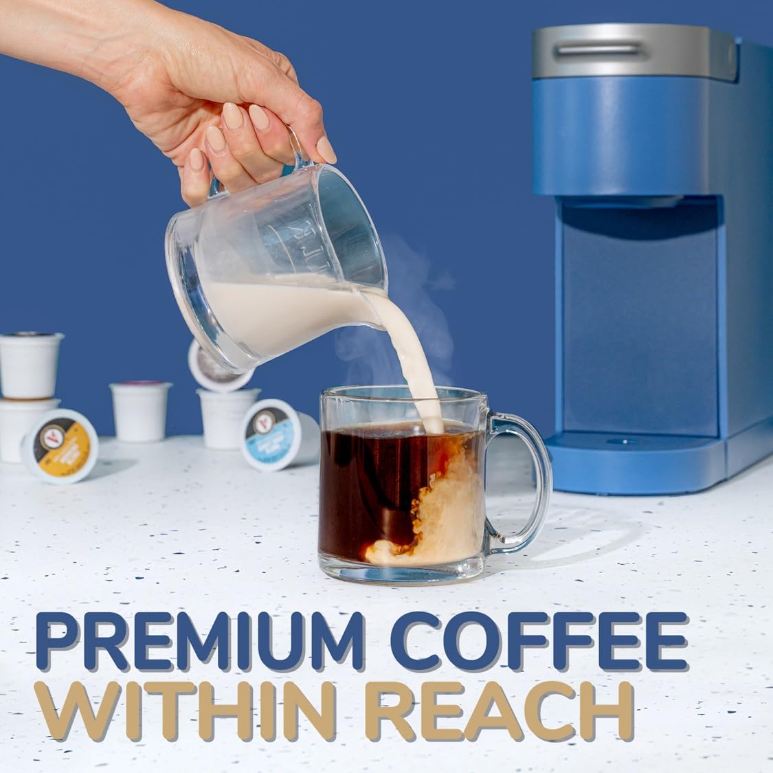 Victor Allen's Across America pod brewing in a Keurig for quick office coffee.