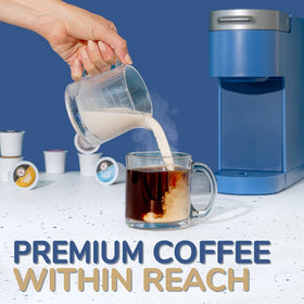 Victor Allen's Across America pod brewing in a Keurig for quick office coffee.