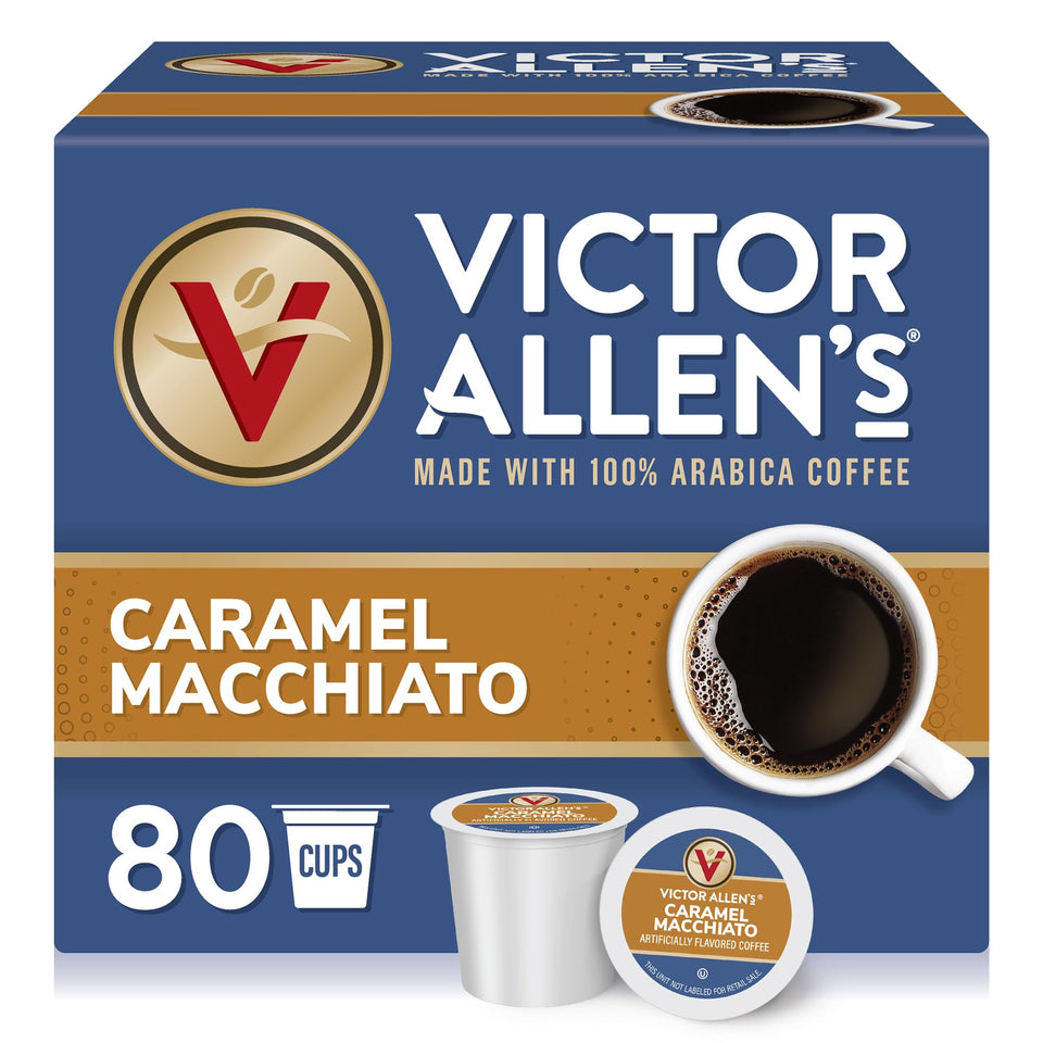 Victor Allen's Caramel Macchiato pods in box for convenient mornings