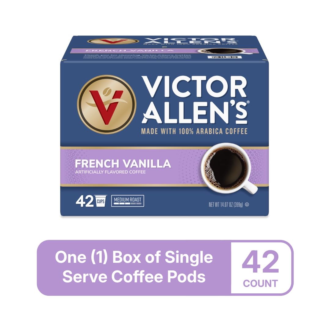 Victor Allen's French Vanilla mug steaming, inviting morning aroma.