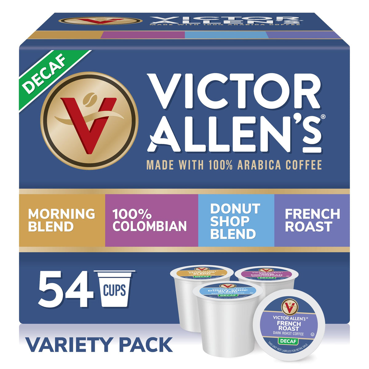 Victor Allen's Decaf Donut Shop pod close-up for a smooth, reliable morning cup.