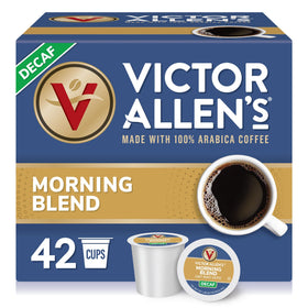Victor Allen's Decaf Morning Blend pods in a box for easy mornings.