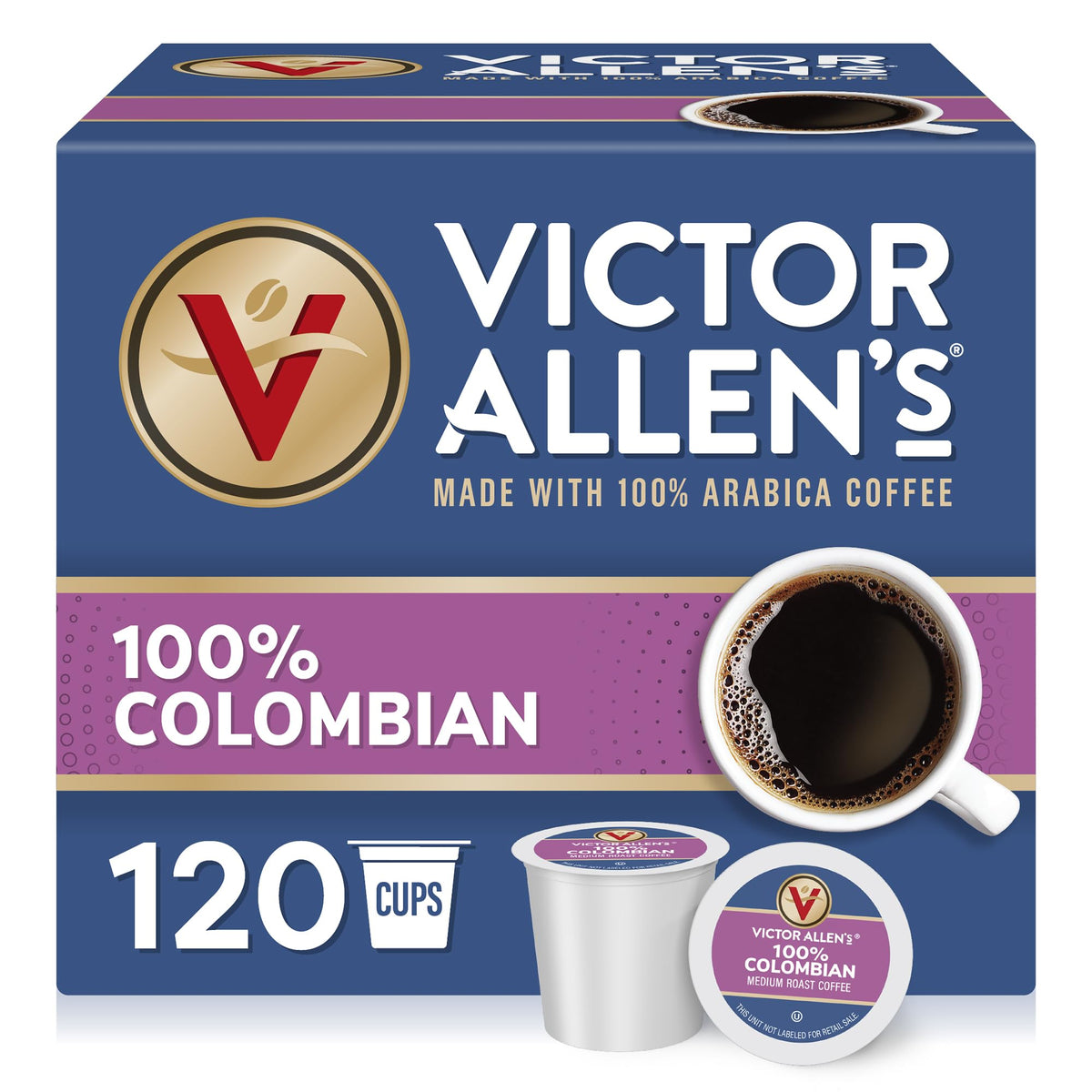 Victor Allen's Coffee 100% Colombian pod box for convenient at-home brewing