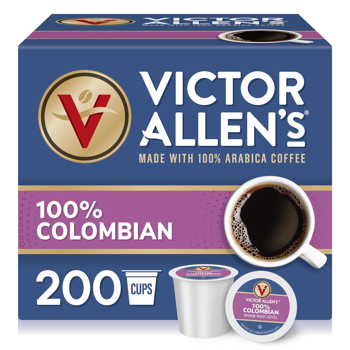 Victor Allen's 200-pod box Colombian roast for Keurig brewers.