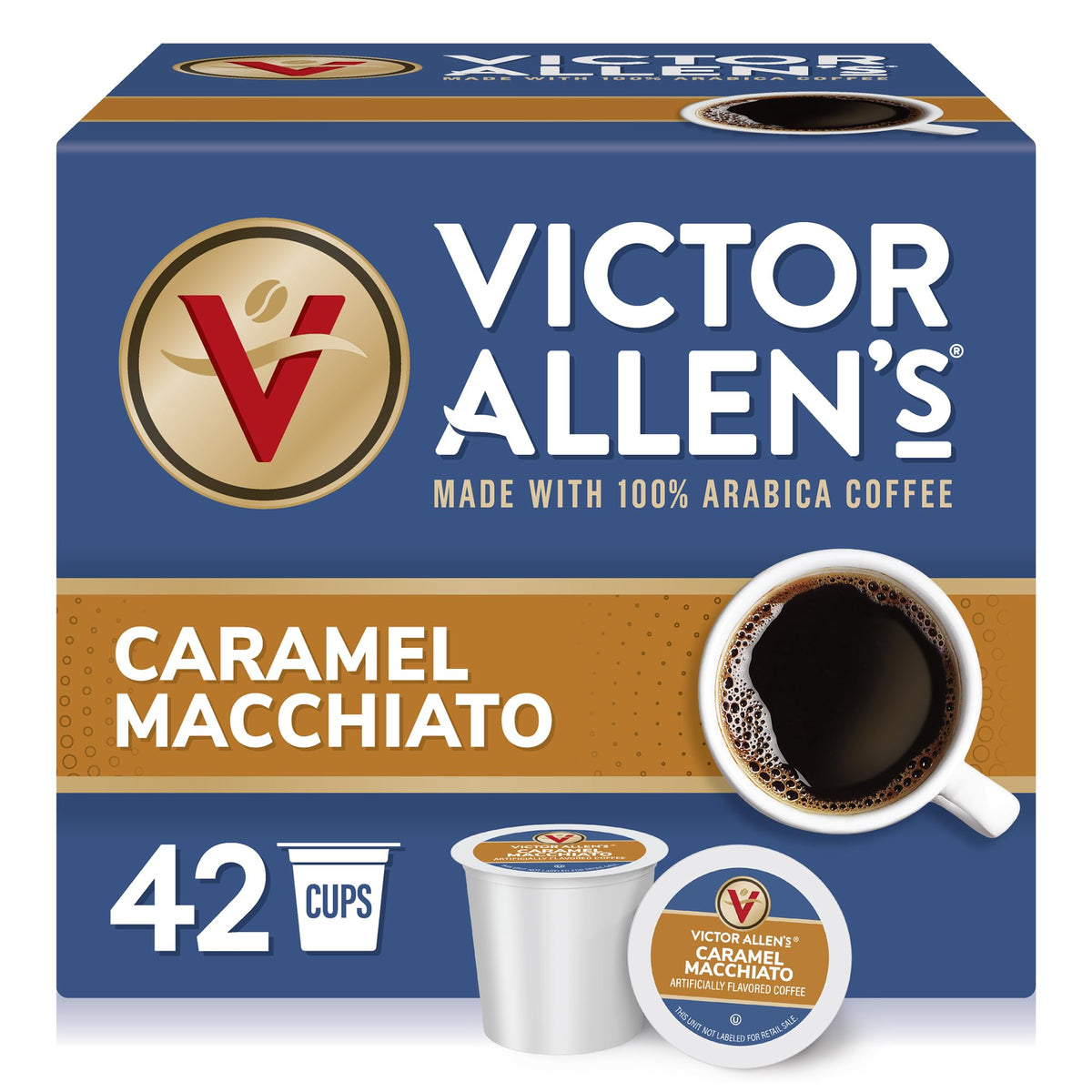 Victor Allen's Caramel Macchiato pods in a box for easy single-serve mornings.
