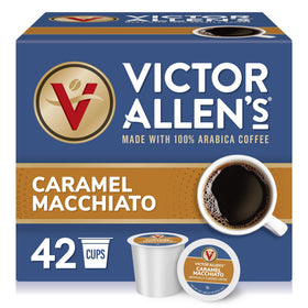 Victor Allen's Caramel Macchiato pods in a box for easy single-serve mornings.