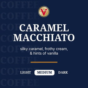 Caramel Macchiato pod pack on kitchen counter ready for a Keurig brew.