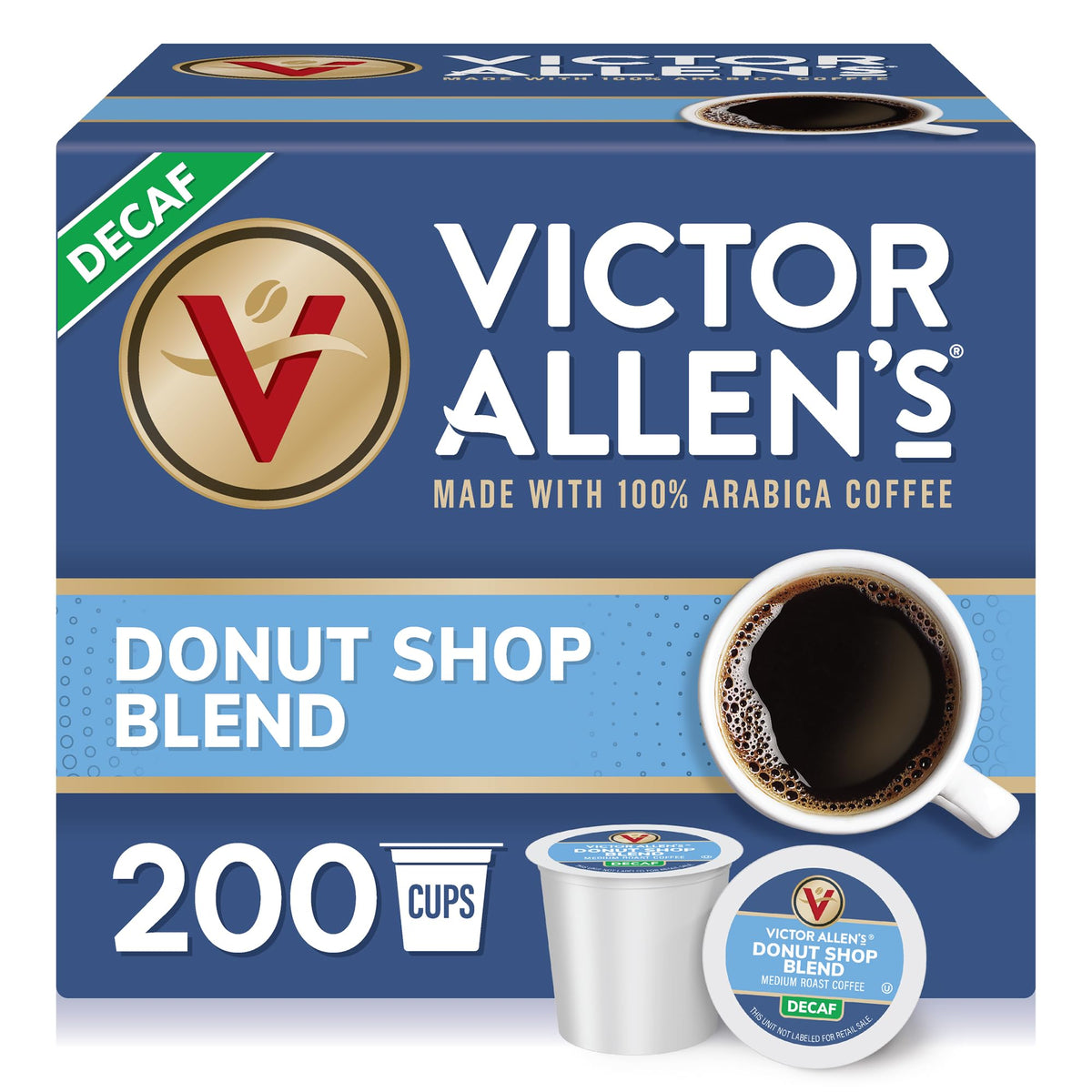Victor Allen's Decaf Donut Shop Blend box of pods for easy brewing.