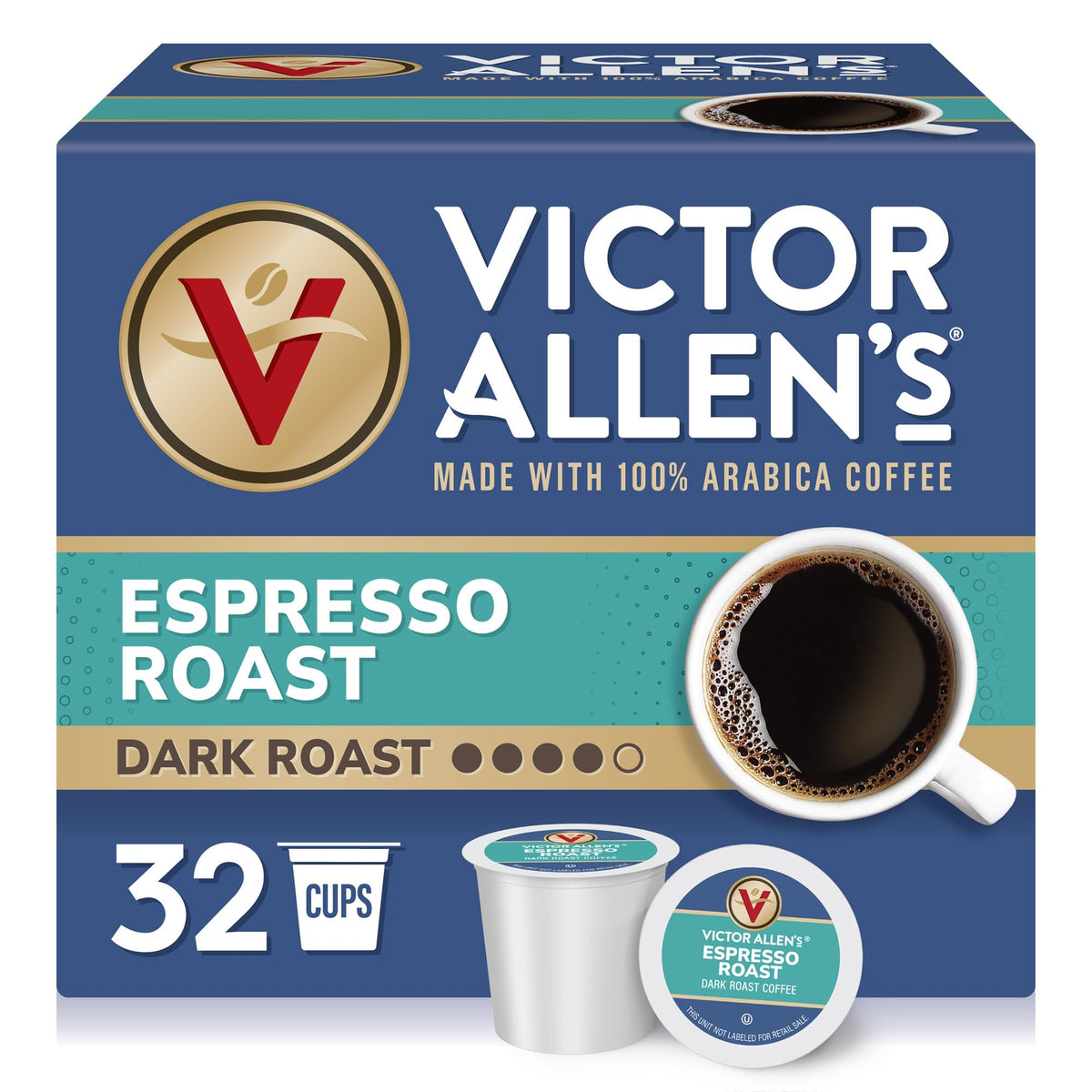 Victor Allen's Espresso Roast pods close-up highlighting bold roast notes for a strong morning