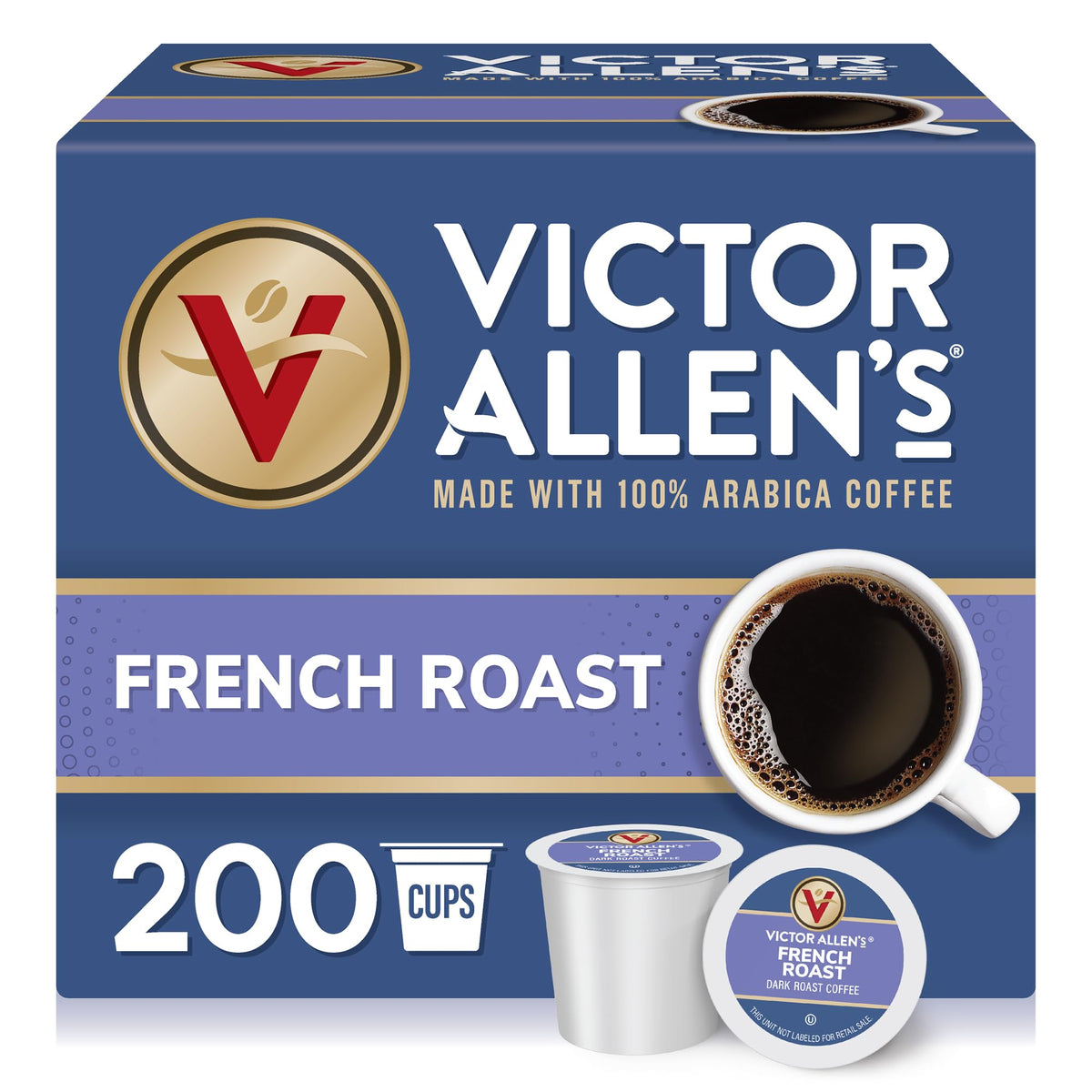 Victor Allen's Coffee French Roast pods in a 200-count box for Keurig brewers