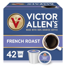 Victor Allen's Coffee French Roast pods in a box for Keurig brewers, bold flavor ready
