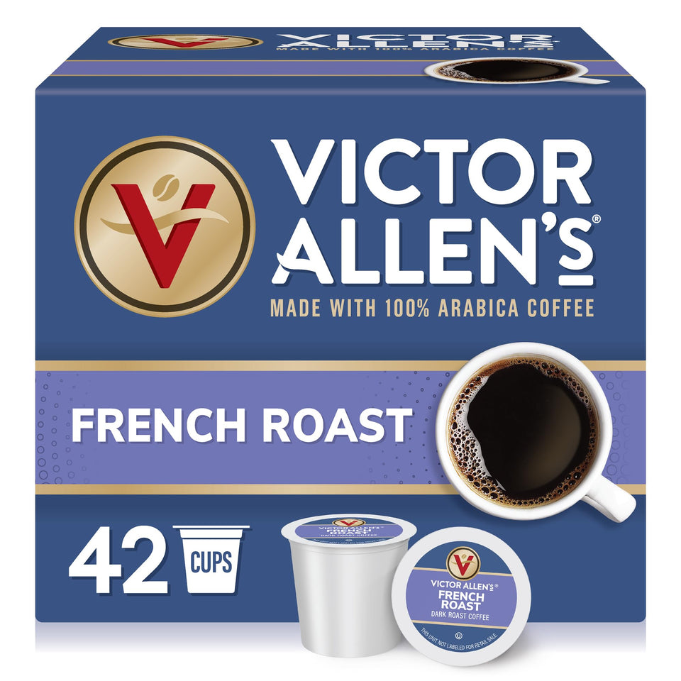 Victor Allen's Coffee French Roast pods in a box for Keurig brewers, bold flavor ready