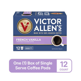 A cup poured from Victor Allen's French Vanilla, showcasing creamy, inviting flavor.