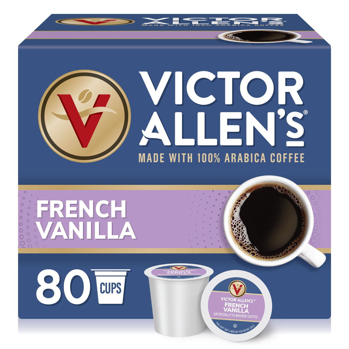 Victor Allen's French Vanilla coffee pods in a box for easy single-serve brewing.