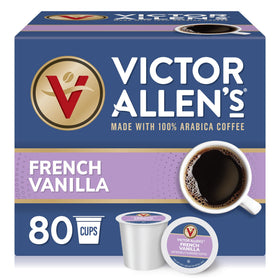 Victor Allen's French Vanilla coffee pods in a box for easy single-serve brewing.