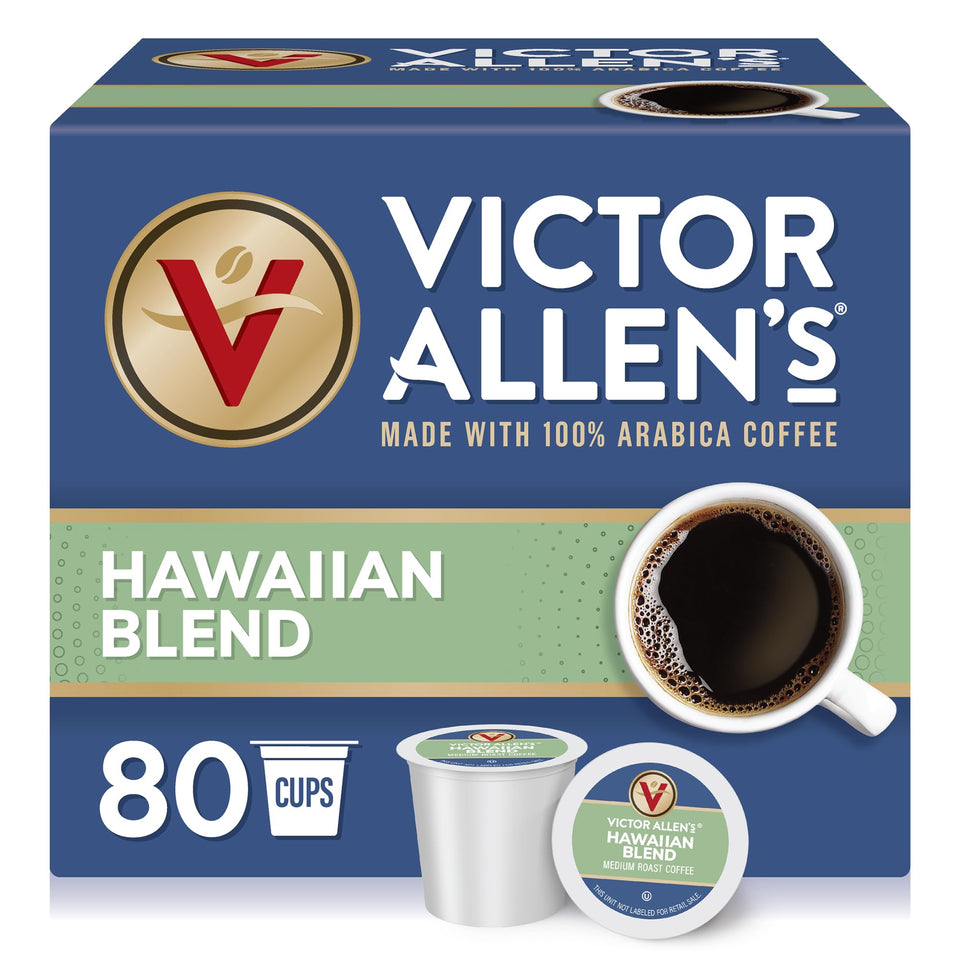 Victor Allen's Hawaiian Blend box with 80 pods for easy brewing