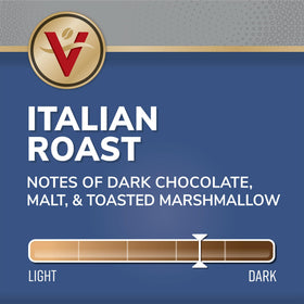 A brewed cup from Victor Allen's Italian Roast pod, full-bodied aroma