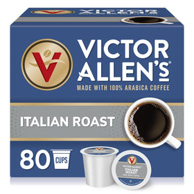 Victor Allen's Coffee Italian Roast pods boxed for quick Keurig use
