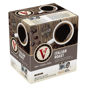 Victor Allen's Italian Roast pods boxed for Keurig brewers with bold flavor emphasis