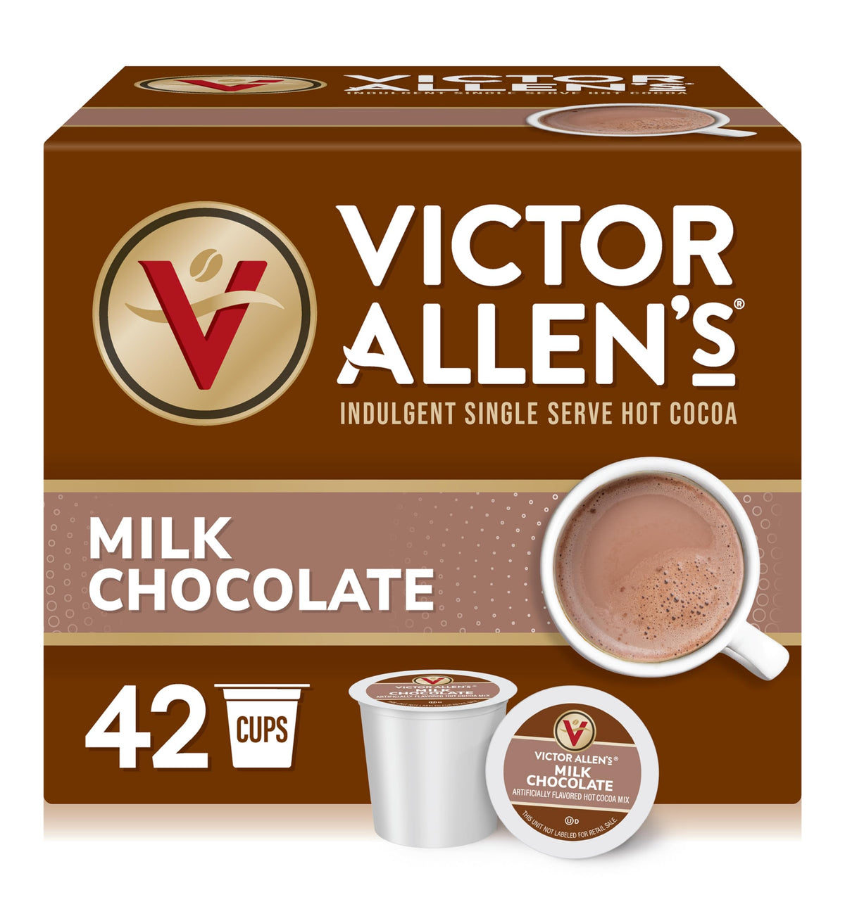 Victor Allen's Coffee Milk Chocolate Hot Cocoa pods, box of 42, convenient single-serve indulgence.