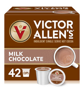 Victor Allen's Coffee Milk Chocolate Hot Cocoa pods, box of 42, convenient single-serve indulgence.
