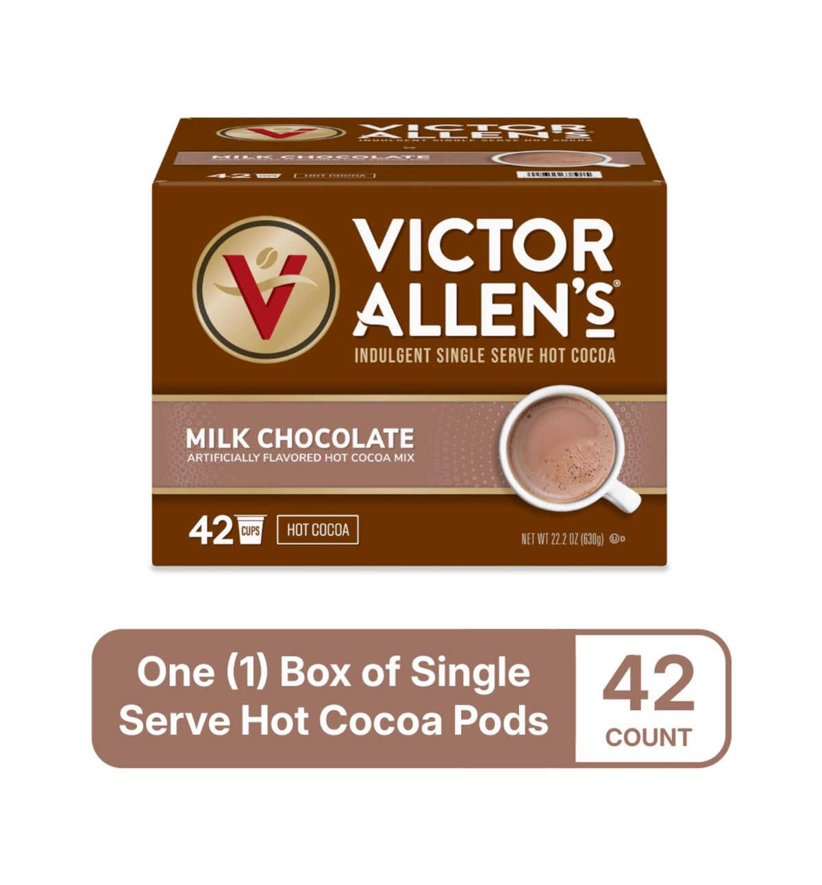 Display of Victor Allen's Hot Cocoa pods offering easy, comforting treats for any time of day.