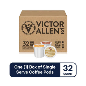 Victor Allen's Coffee mocha chocolate pod close-up with rich chocolate notes and Arabica beans.