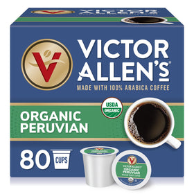 Victor Allen's Organic Peruvian pods in a front box for quick premium brewing