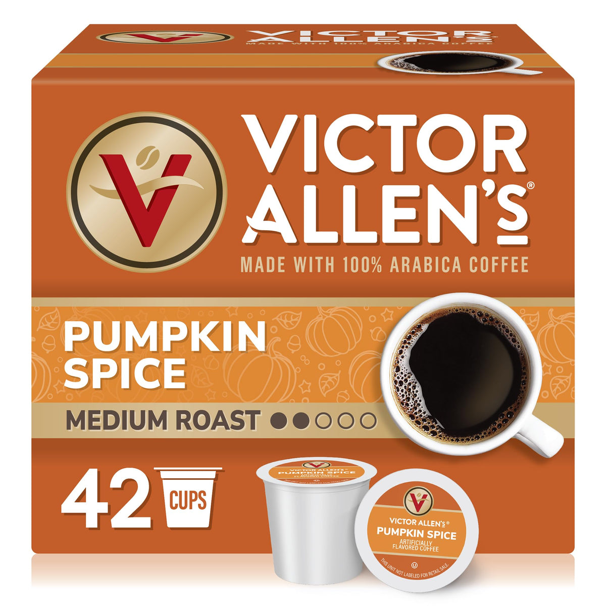 Victor Allen's Pumpkin Spice pods box, ready for Keurig single-serve mornings.