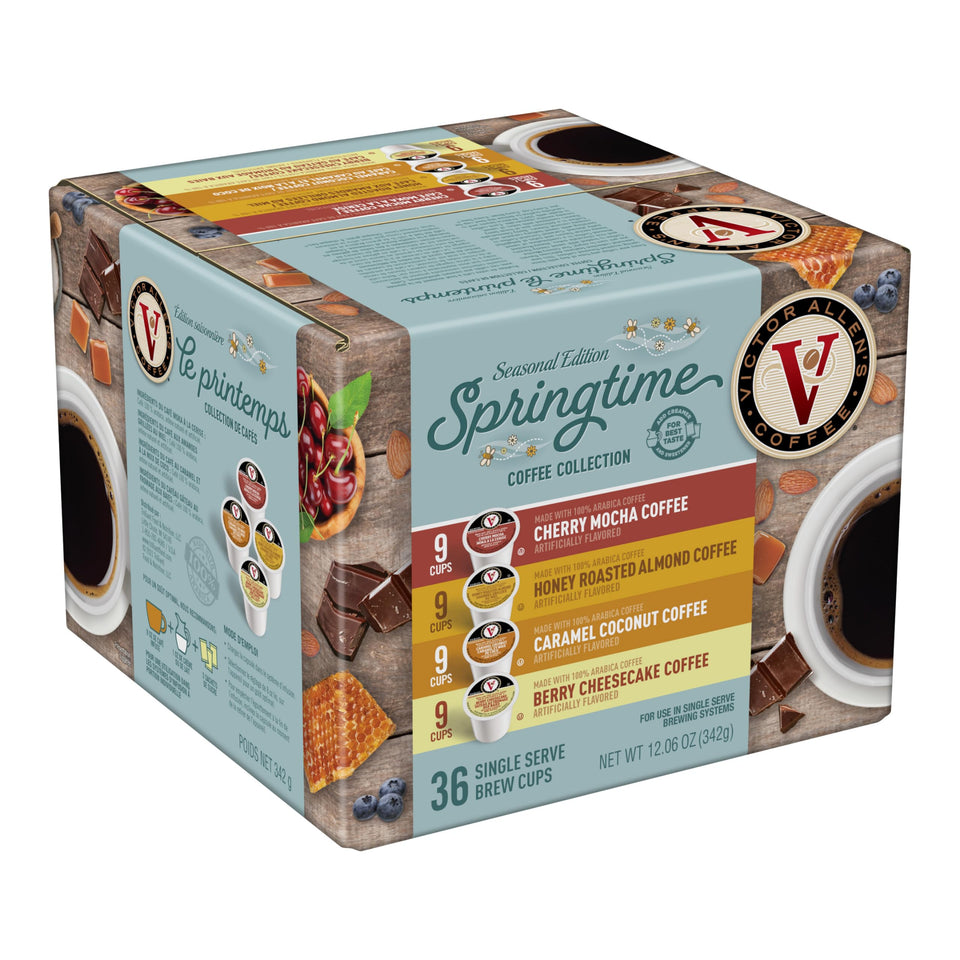 Victor Allen's Springtime Variety Box with four medium roast flavors for versatile mornings.