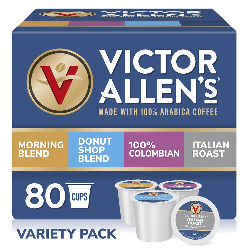 Victor Allen's Coffee Morning Blend pod on a tray for a smooth start