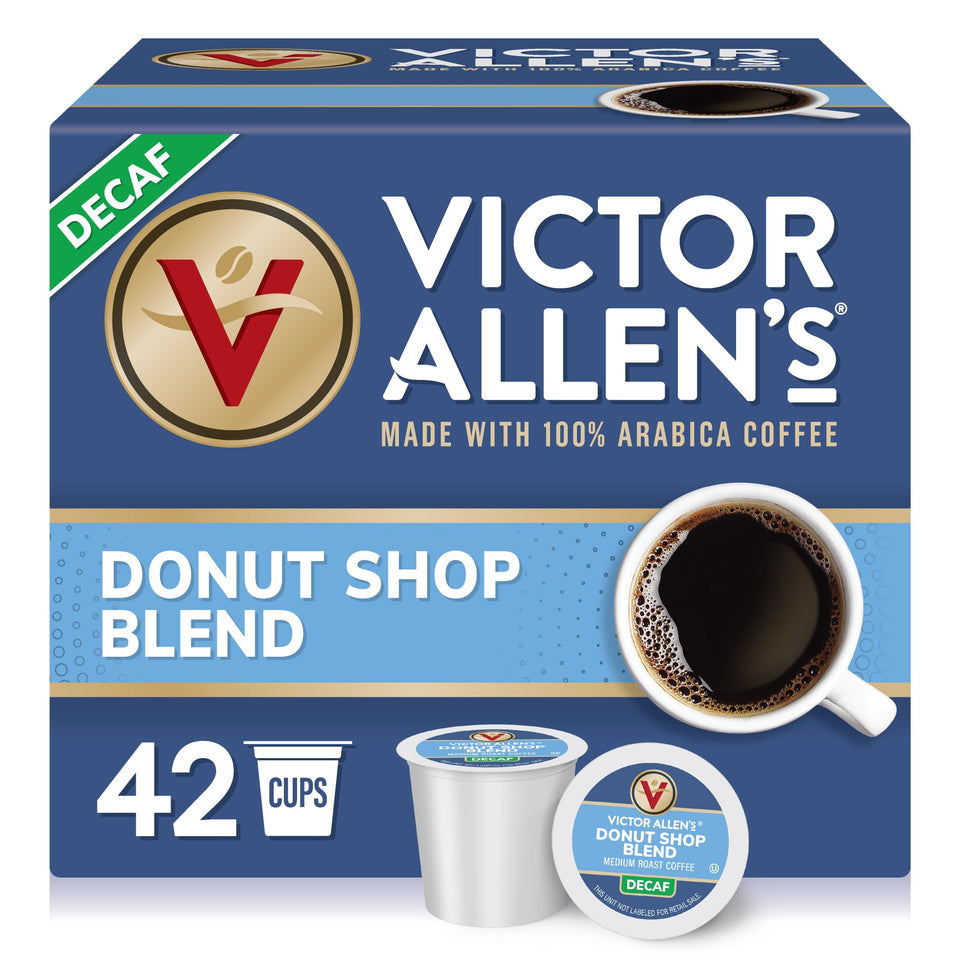 Victor Allen's Decaf Donut Shop Blend pods collection for smooth afternoon breaks.