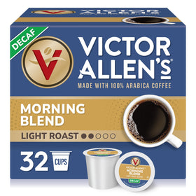 Victor Allen's Decaf Morning Blend box front with 32 pods for easy mornings.